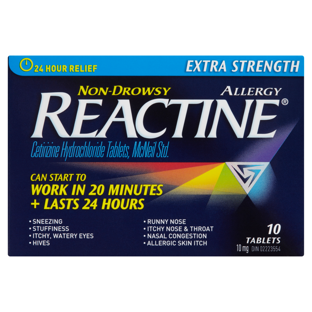 Reactine Allergy Cetirizine Hydrochloride Tablets Extra Strength 10 mg
