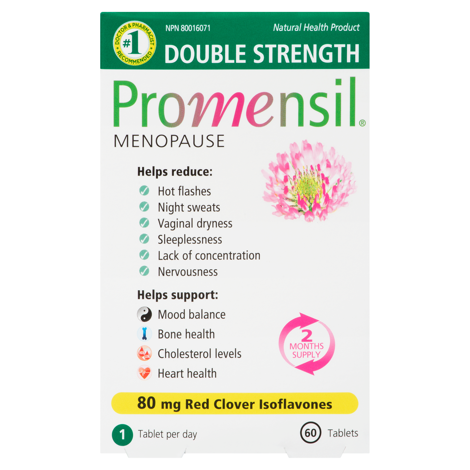 Promensil Menopause Double Strength 80 mg Red Clover Isoflavones 60 Tablets WeShine.ca