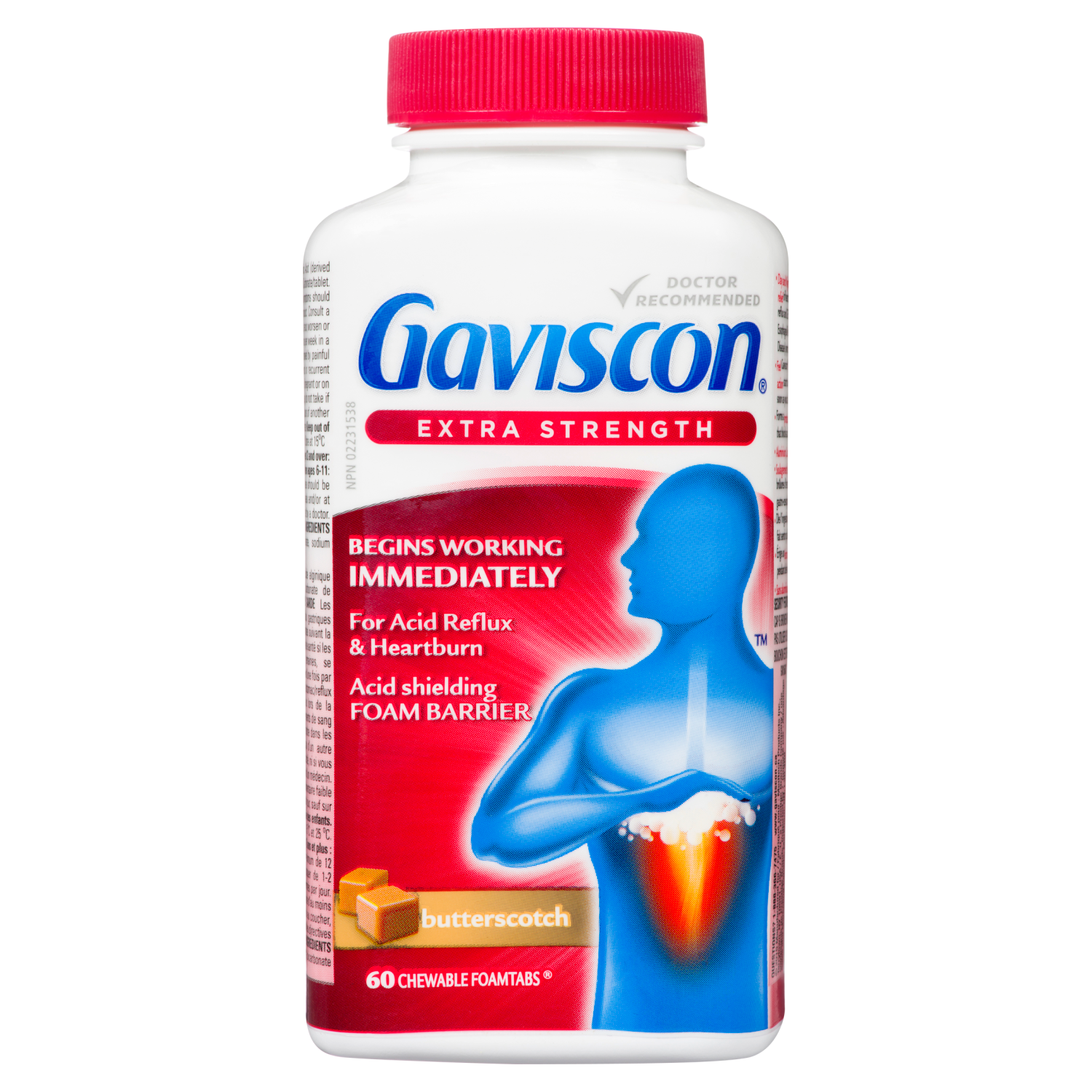 Gaviscon Extra Strength Butterscotch Acid Shielding Foam Barrier, 60