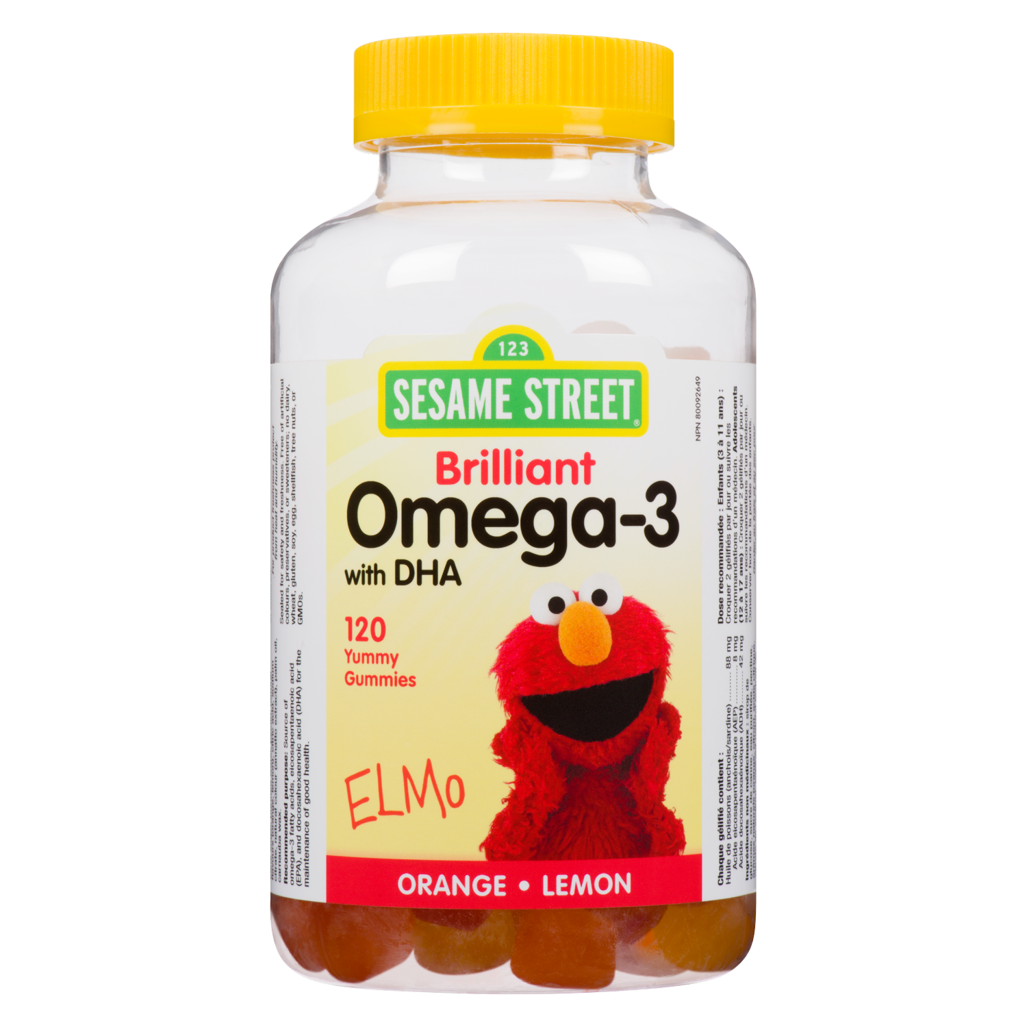 Sesame Street Omega3 with DHA Orange Lemon, 120 Yummy Gummies