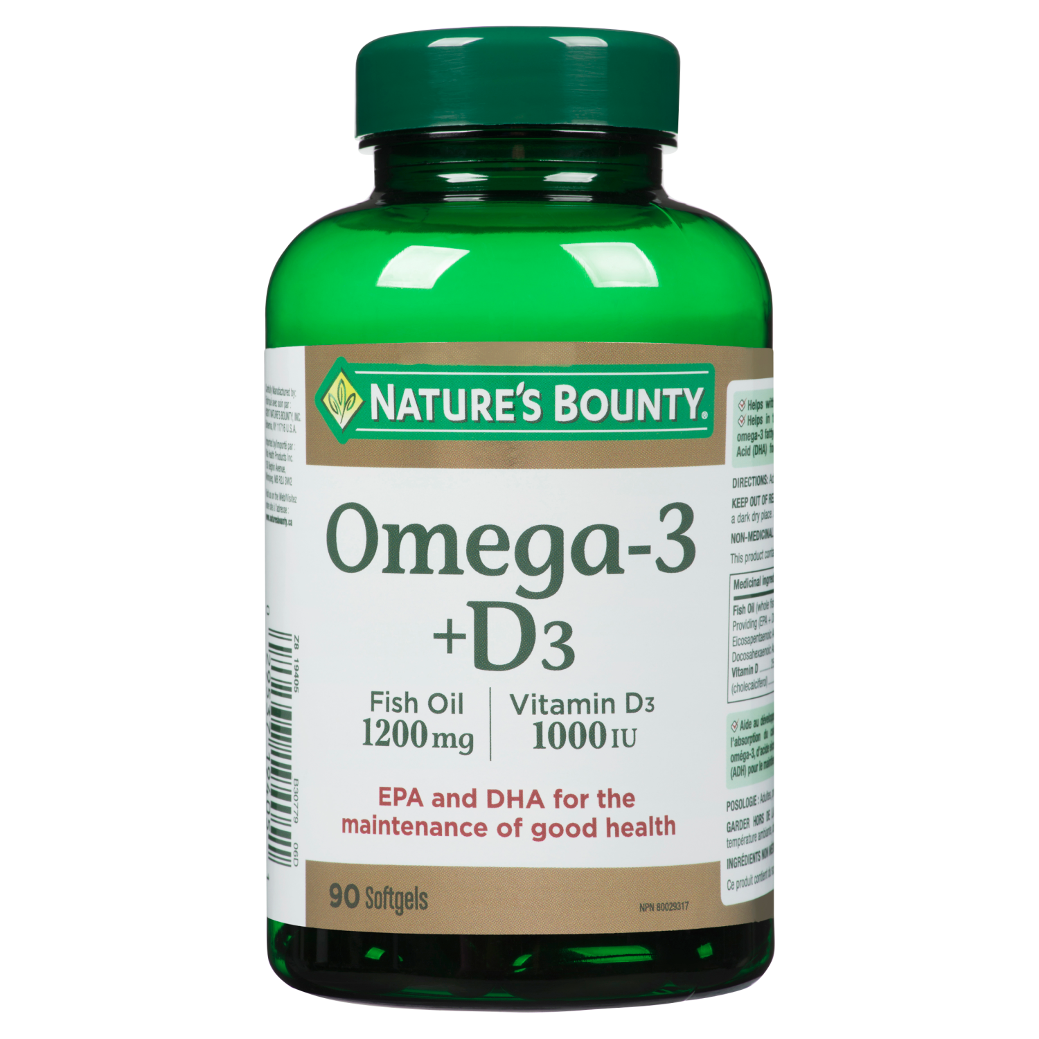 Nature's Bounty Omega3 + D3 Fish Oil 1200 mg Vitamin D3 1000 IU, 90