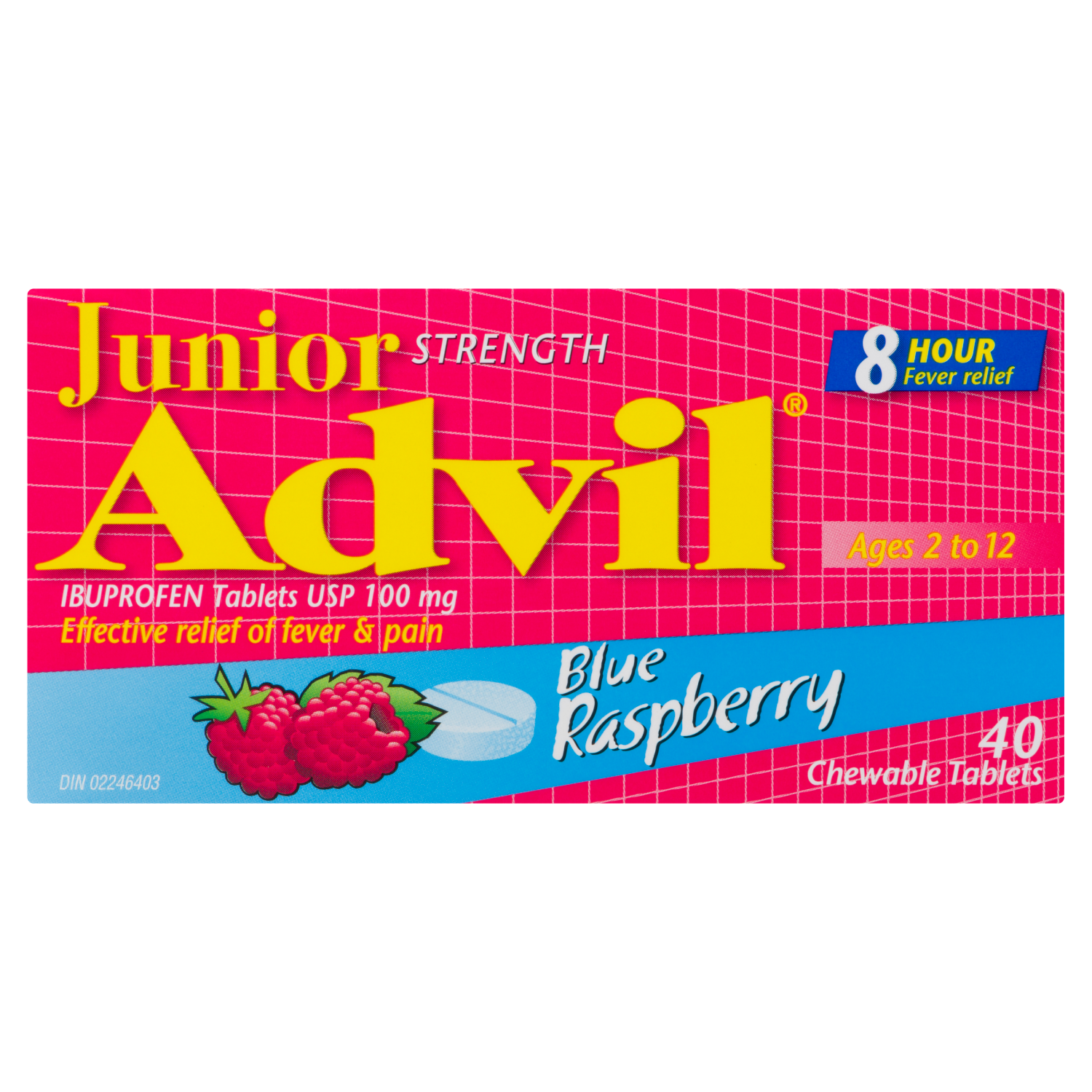 Advil Junior Strength Ibuprofen Tablets USP 100 mg Blue Raspberry, 40