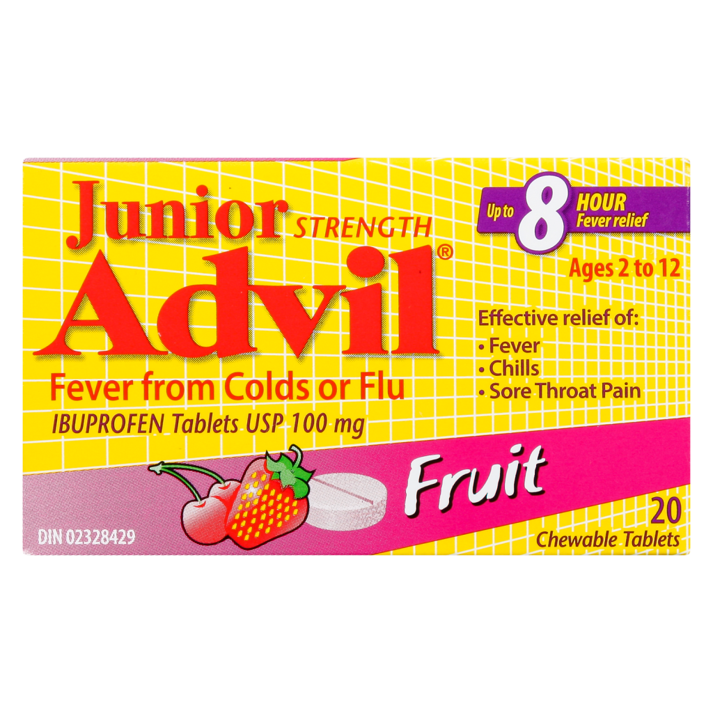 Advil Junior Strength Ibuprofen Tablets USP 100 mg Fruit, 20 Chewable Tablets WeShine.ca