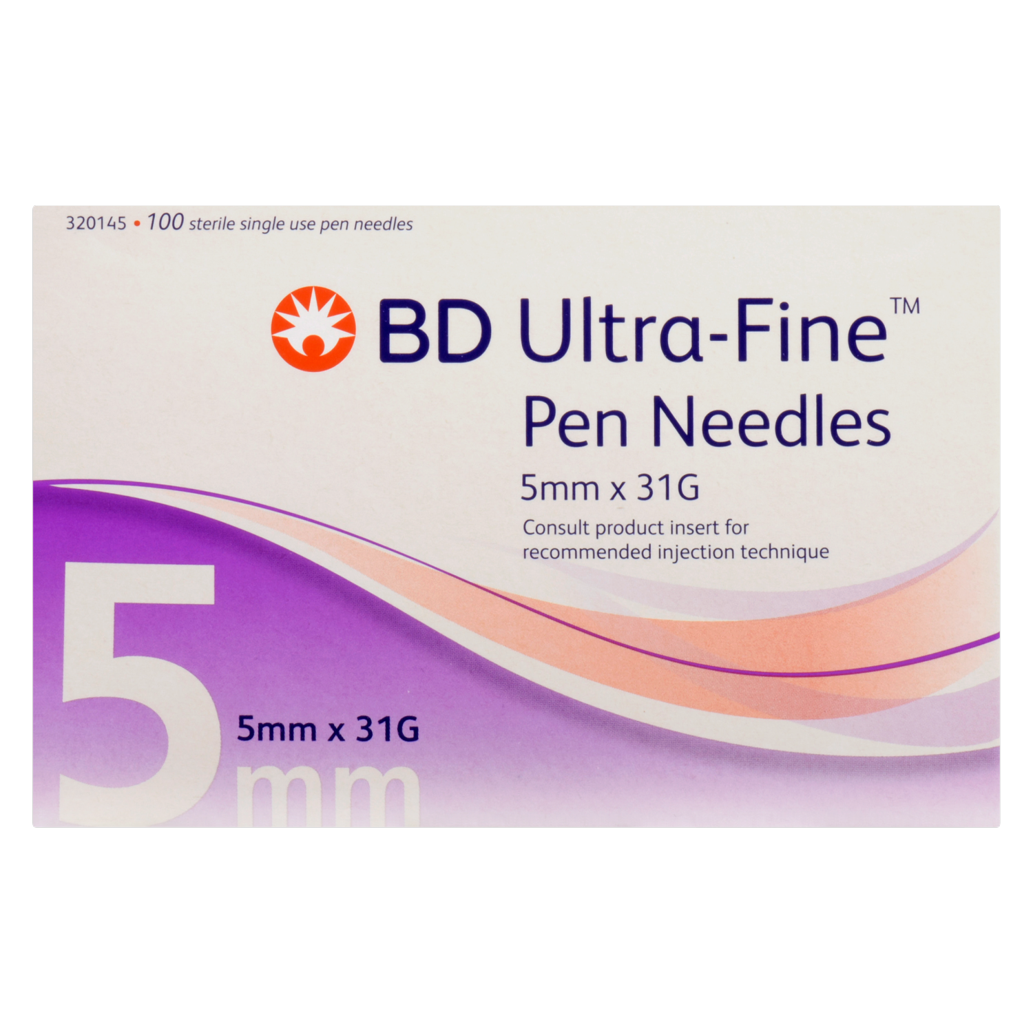 BD UltraFine Sterile Single Use Pen Needles 320145, 100 Pen Needles