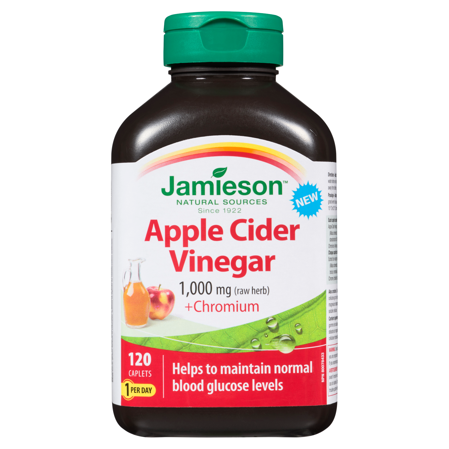 Jamieson Apple Cider Vinegar 1,000 mg (Raw Herb) + Chromium, 120