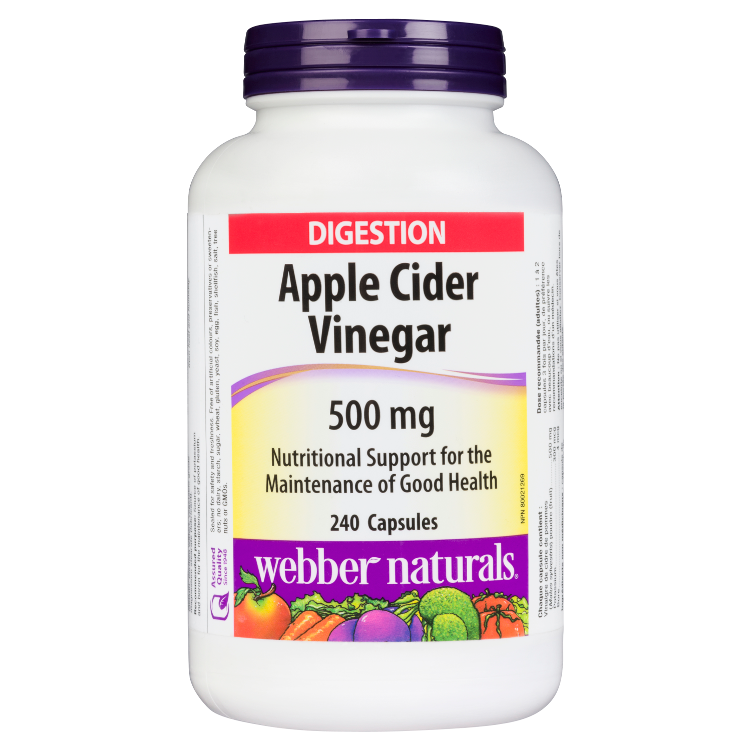 ber Naturals Apple Cider Vinegar 500 mg, 240 Capsules WeShine.ca